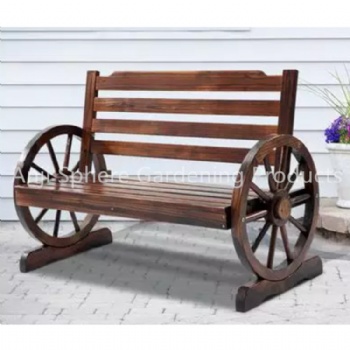 Garden Wooden Wagon Wheel Bench