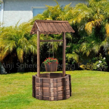 Outdoor Wooden Wishing Well Planter with Hanging Bucket