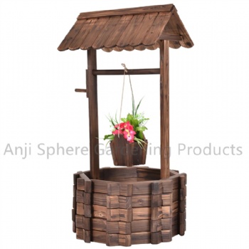 Outdoor Wooden Wishing Well Planter with Hanging Bucket