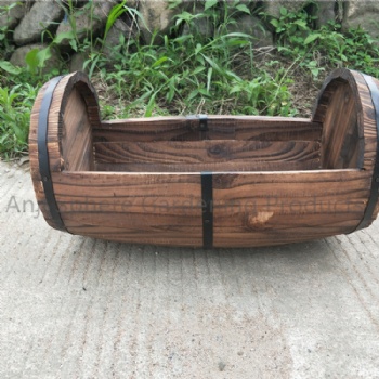 Wood Flower Bucket Oval Planter Pot