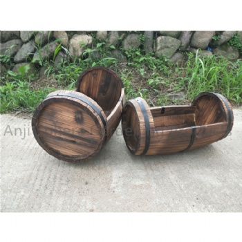 Wood Flower Bucket Oval Planter Pot