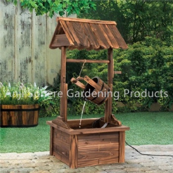 Outdoor Wooden Wishing Well with Hanging Bucket