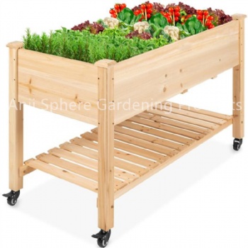 Patio Wooden Flower Planter Raised Bed with wheel