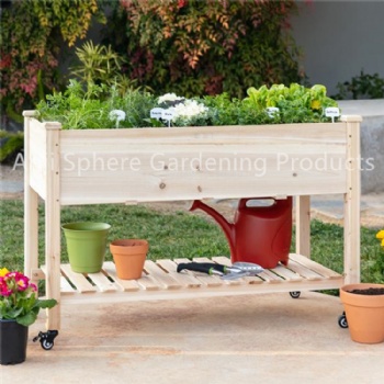 Patio Wooden Flower Planter Raised Bed with wheel