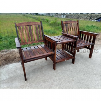 Outdoor Wooden Double Chair with Side Table