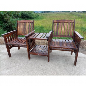 Outdoor Wooden Double Chair with Side Table