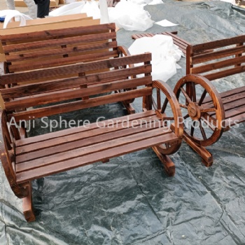 Outdoor Wooden Wagon Wheel Bench for Garden