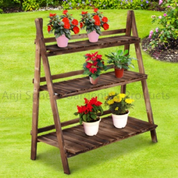 Porch Flower Wooden Stand Green Plant Flower Pot