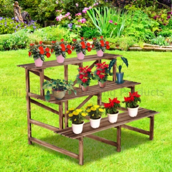 Porch Flower Wooden Stand Green Plant Flower Pot