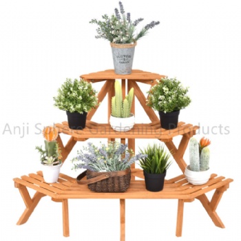 Porch Flower Wooden Stand Green Plant Flower Pot