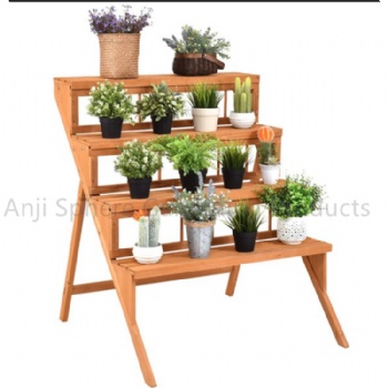 Porch Flower Wooden Stand Green Plant Flower Pot