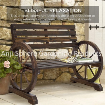 Outdoor Wooden Wagon Wheel Bench Chair