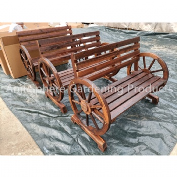 Outdoor Wooden Wagon Wheel Bench Chair