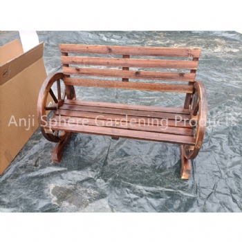 Outdoor Wooden Wagon Wheel Bench Chair