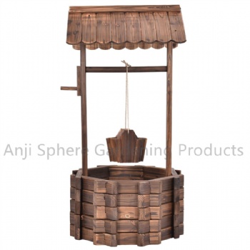 Outdoor Wooden Wishing Well Planter with Hanging Bucket