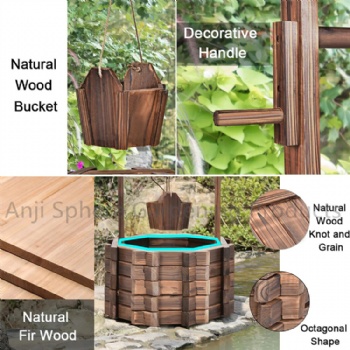 Outdoor Wooden Wishing Well Planter with Hanging Bucket