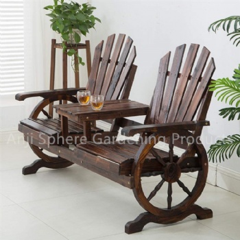 Garden Wooden Wagon Wheel Bench with Table