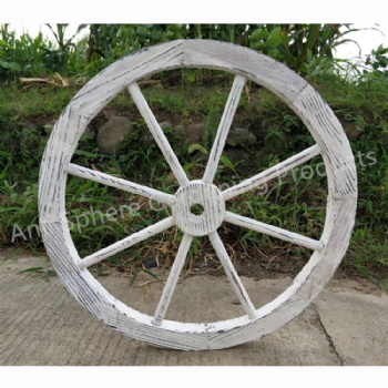 White wooden Wagon Wheel for Patio and bar Decoration