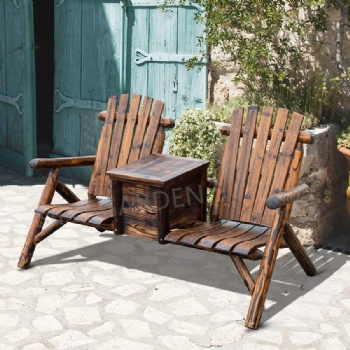 Garden Log Wood Two Seats Bench with Ice Bucket