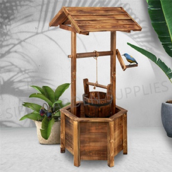 Garden Wooden Wishing Well with Flower Bucket