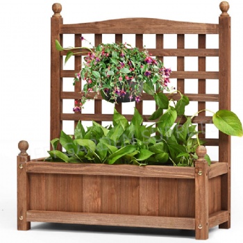 Patio Wooden Flower Bed with Lattice Climb Stand