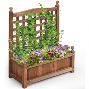 Patio Wooden Flower Bed with Lattice Climb Stand