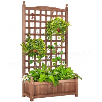 Patio Wooden Flower Bed with Lattice Climb Stand