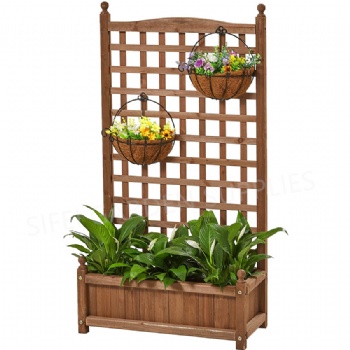 Patio Wooden Flower Bed with Lattice Climb Stand