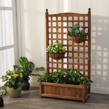 Patio Wooden Flower Bed with Lattice Climb Stand