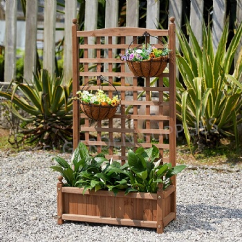 Patio Wooden Flower Bed with Lattice Climb Stand