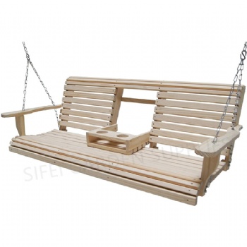 Patio Wooden Hanging Swing with Cup Holder