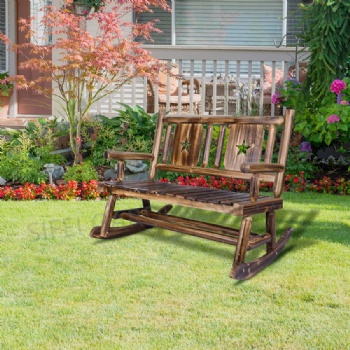 Garden Wooden 2 Seats Stars Backrest Rocking Chair