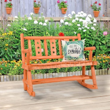 Garden Wooden 2 Seats Stars Backrest Rocking Chair