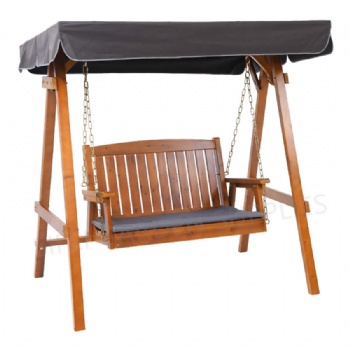 2 seats Wooden Swing with Cushion and Canopy