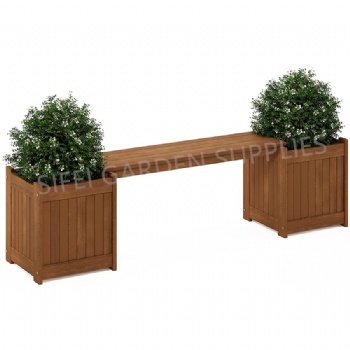 Patio Wooden Bench with Two Flower Barrel