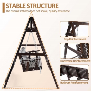 外贸热销花园木制吊椅户外三人座秋千