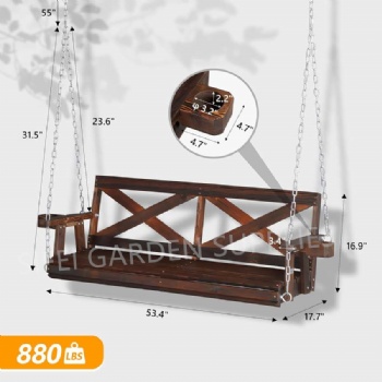 户外X型木秋千花园木吊椅带杯托