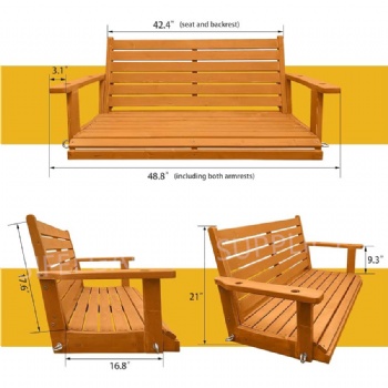 Garden Wooden Swing Double Seats Wooden Swing